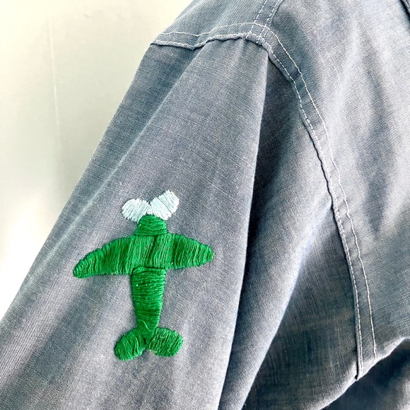Vintage 70’s embroidered chambray button down novelty shirt top blouse workwear - Picture 4 of 11